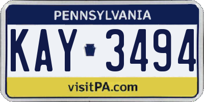 PA license plate KAY3494