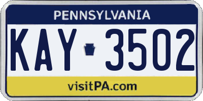 PA license plate KAY3502