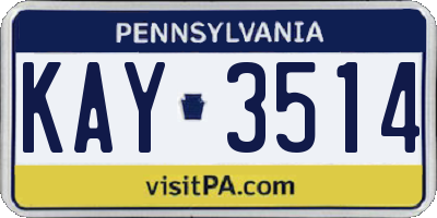 PA license plate KAY3514