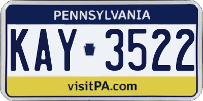 PA license plate KAY3522