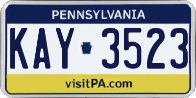 PA license plate KAY3523