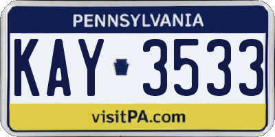 PA license plate KAY3533