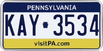 PA license plate KAY3534