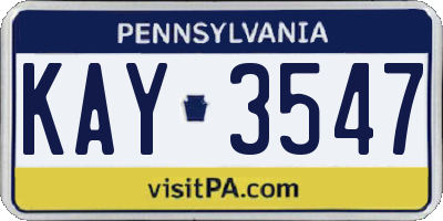 PA license plate KAY3547