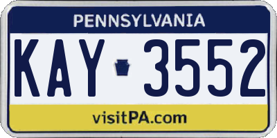 PA license plate KAY3552