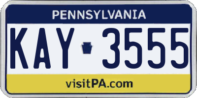 PA license plate KAY3555