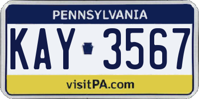 PA license plate KAY3567