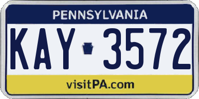 PA license plate KAY3572