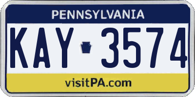 PA license plate KAY3574