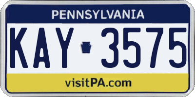 PA license plate KAY3575