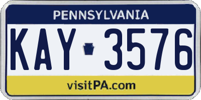 PA license plate KAY3576