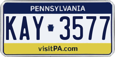 PA license plate KAY3577