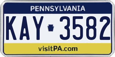 PA license plate KAY3582