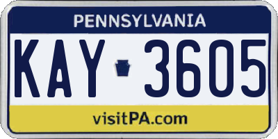 PA license plate KAY3605