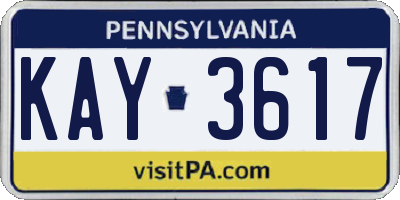 PA license plate KAY3617