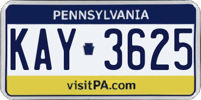 PA license plate KAY3625