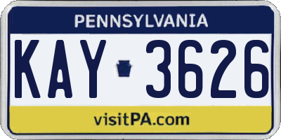 PA license plate KAY3626