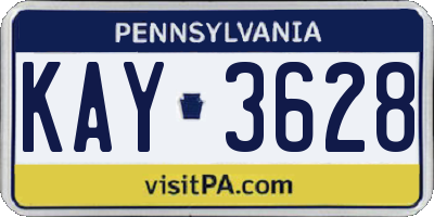PA license plate KAY3628