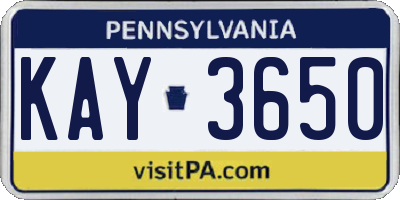 PA license plate KAY3650