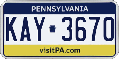 PA license plate KAY3670