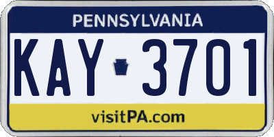 PA license plate KAY3701