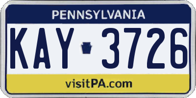 PA license plate KAY3726