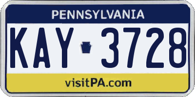 PA license plate KAY3728