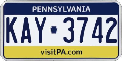 PA license plate KAY3742