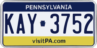 PA license plate KAY3752