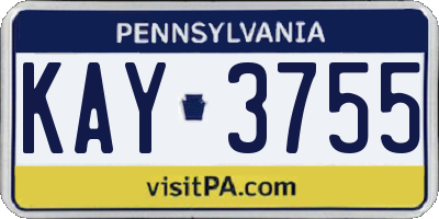 PA license plate KAY3755