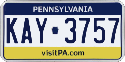 PA license plate KAY3757