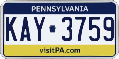 PA license plate KAY3759