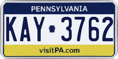 PA license plate KAY3762