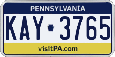 PA license plate KAY3765
