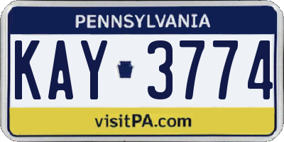 PA license plate KAY3774