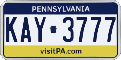 PA license plate KAY3777