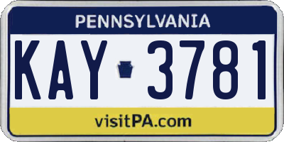 PA license plate KAY3781