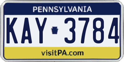 PA license plate KAY3784