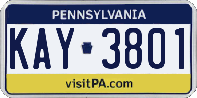 PA license plate KAY3801