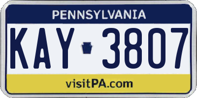 PA license plate KAY3807