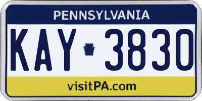 PA license plate KAY3830