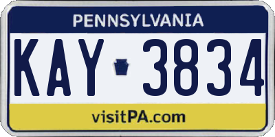 PA license plate KAY3834