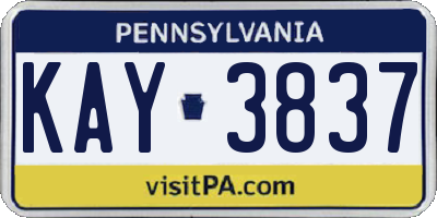 PA license plate KAY3837