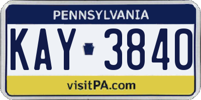 PA license plate KAY3840