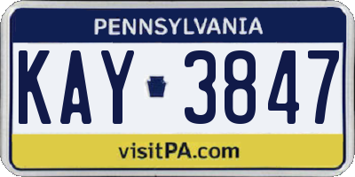 PA license plate KAY3847