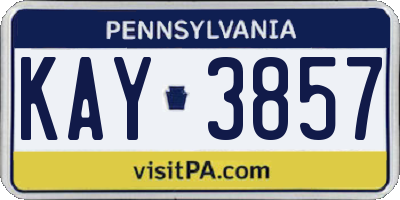 PA license plate KAY3857