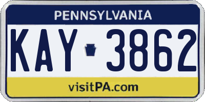 PA license plate KAY3862