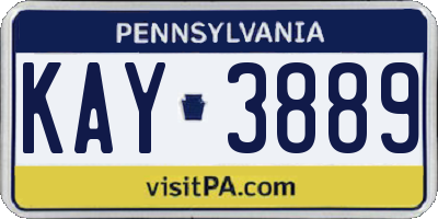 PA license plate KAY3889