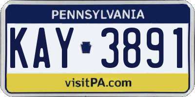 PA license plate KAY3891