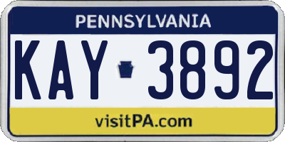 PA license plate KAY3892